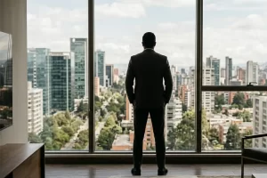 Perfil de éxito en alojamiento corporativo en Bogotá: estancias premium para ejecutivos con vistas al centro empresarial.