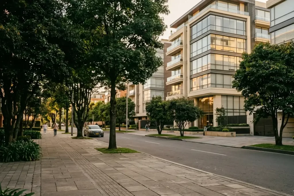 El mejor sector para estadías cortas de lujo en Bogotá: entorno seguro, caminable y rodeado de diseño arquitectónico.